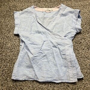 Blue Striped Linen Wrap Women’s Top